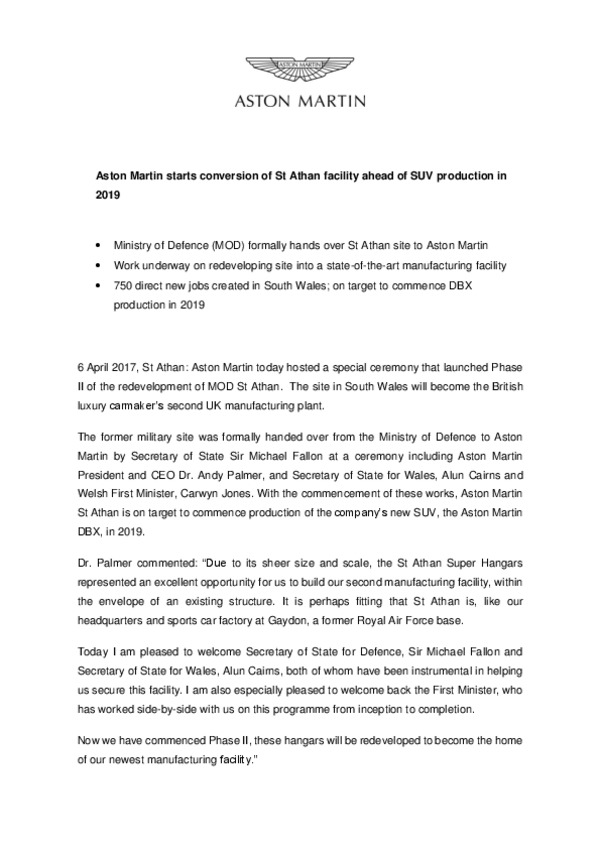 Aston Martin starts conversion of St Athan facility ahead of SUV product....pdf