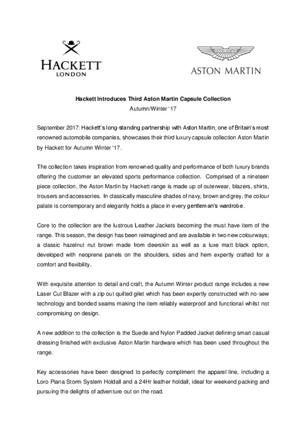 Hackett Introduces Third Aston Martin Capsule Collection
