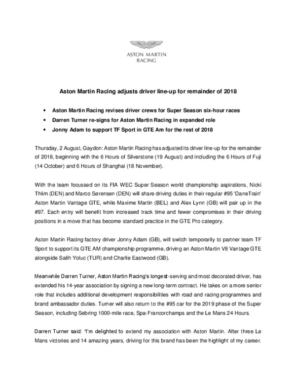 Aston Martin Racing adjusts driver line-up for remainder of 2018-pdf