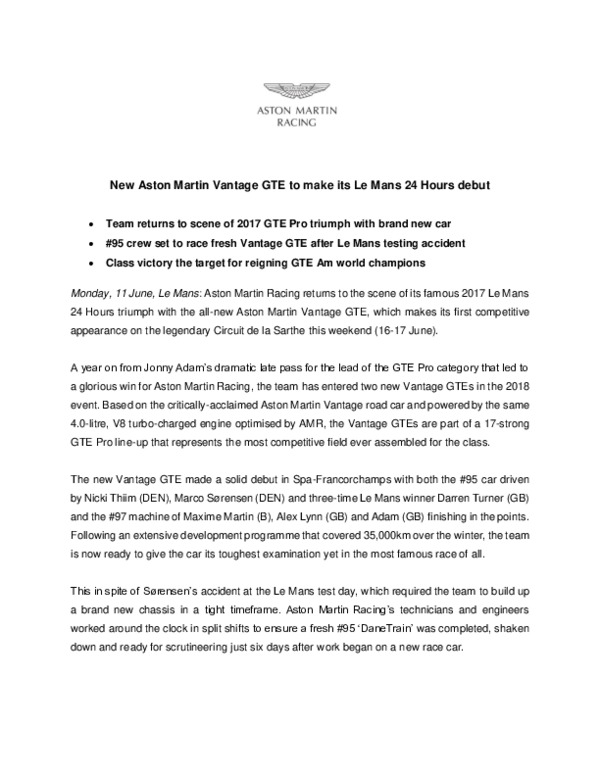 New Aston Martin Vantage GTE to make its Le Mans 24 Hours debut-pdf