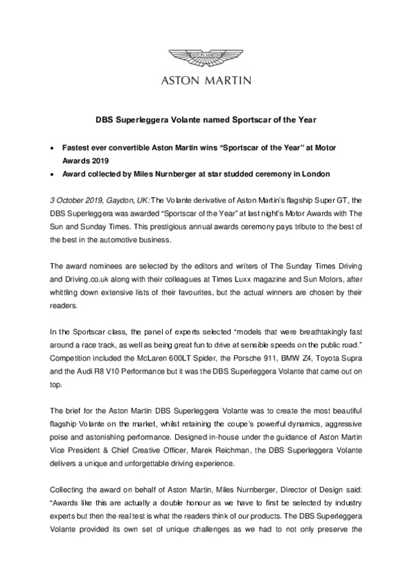 DBS Superleggera Volnate named Sportscar of the YearFINAL-pdf