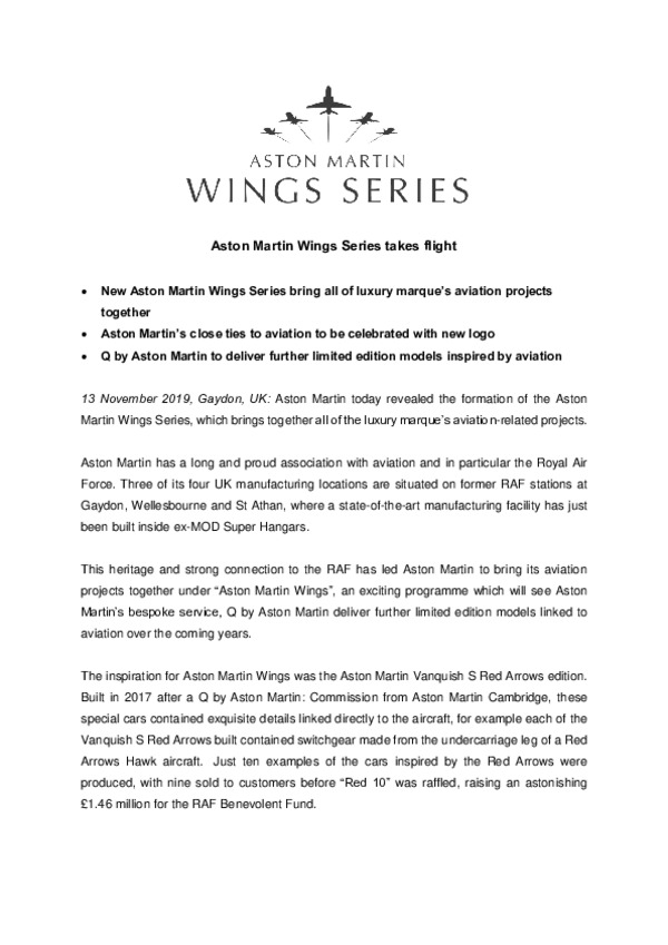 Aston Martin Wings Series Takes Flight