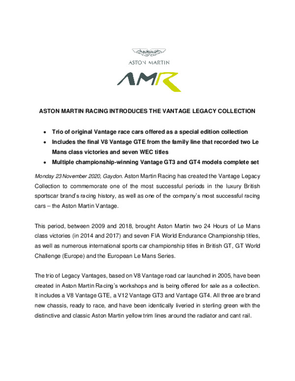 ASTON MARTIN RACING INTRODUCES THE VANTAGE LEGACY COLLECTION-pdf
