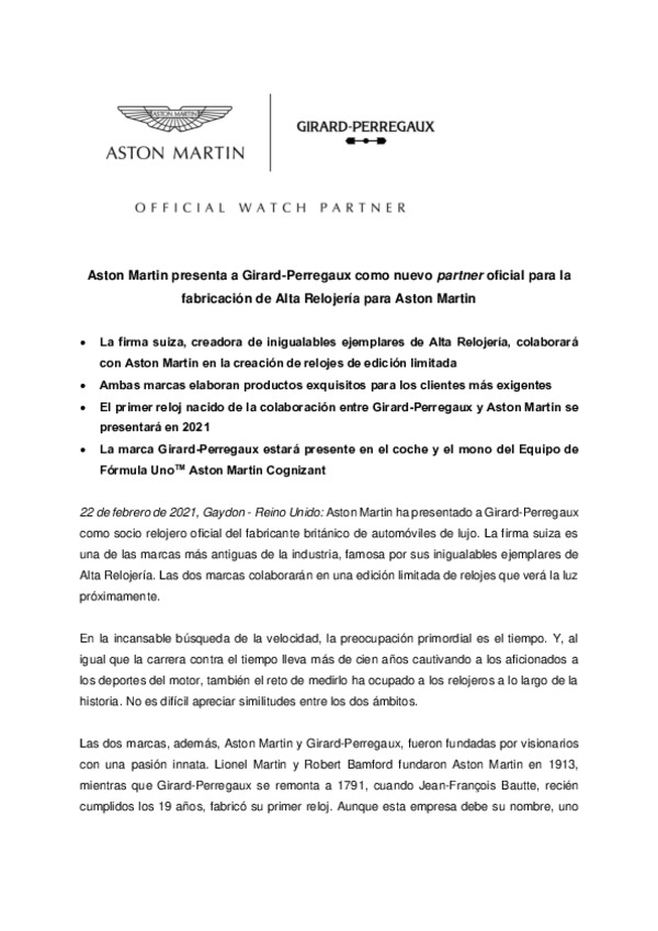SPANISH - Aston Martin presenta a Girard-Perregaux como nuevo partner oficial para la fabricacion de Alta Relojeria para Aston Martin-pdf