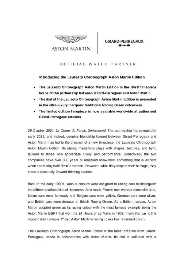 INTRODUCING THE LAUREATO CHRONOGRAPH ASTON MARTIN EDITION